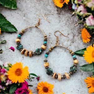 ANTIQUED SILVER & BRASS BEADED HOOPS! NEW!